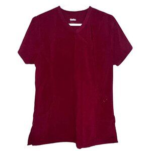 Cherokee Womens Wine Red V-Neck Scrub Top With Pockets Size M Stretchy